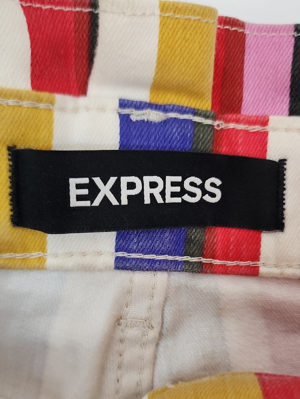 Express Multicolor Striped High-Waist Tie-Belt Deim Shorts Size 2 - Picture 3 of 10